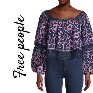 🆕 free people soleil floral embroidered top size large